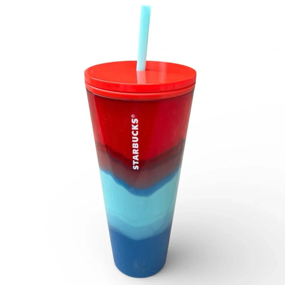 Starbucks 2021 Summer Collection Red Turquoise and Blue Watercolor Venti Tumbler